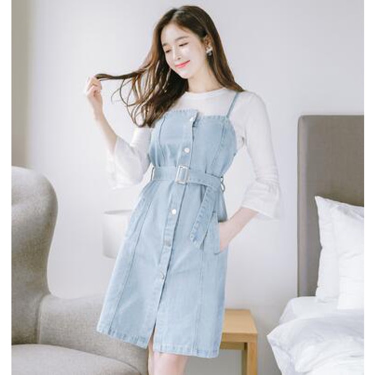 white christmas dresses Belle Cie Denim Dress, Dress, Twill, Short Sleeve, Mini Dress, Skirt, Women's, Korean Fashion, Above The Knee, Large size, Festival, Costume, Matching main image 0