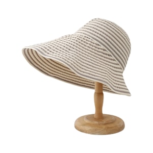 Outdoor UV Protection Face Covering Fisherman Hat Striped Large Brim Sun Hat Khaki And White Stripes Size F 1 Piece