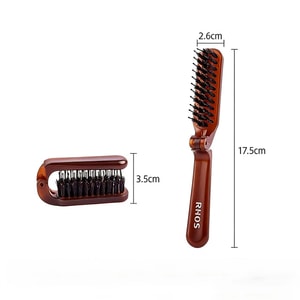 Small Bristle Brush for Pigs, Foldable and Portable, Dense Teeth for Bangs and Parting, Fluffy Comb, Mini Travel Comb, Amber Color