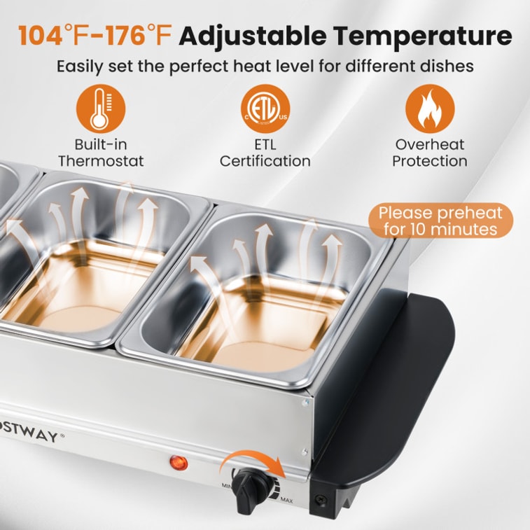 【美国直邮】 科市威 120V 60Hz 电助餐保温炉 三个可拆卸餐盘食物保温机 4