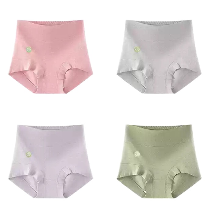 【中國直郵】 貓人 Miiow小姐平角內褲高腰內褲 全棉 無痕收腹 8條裝 粉紅色淺灰紫色綠色各2條 L碼