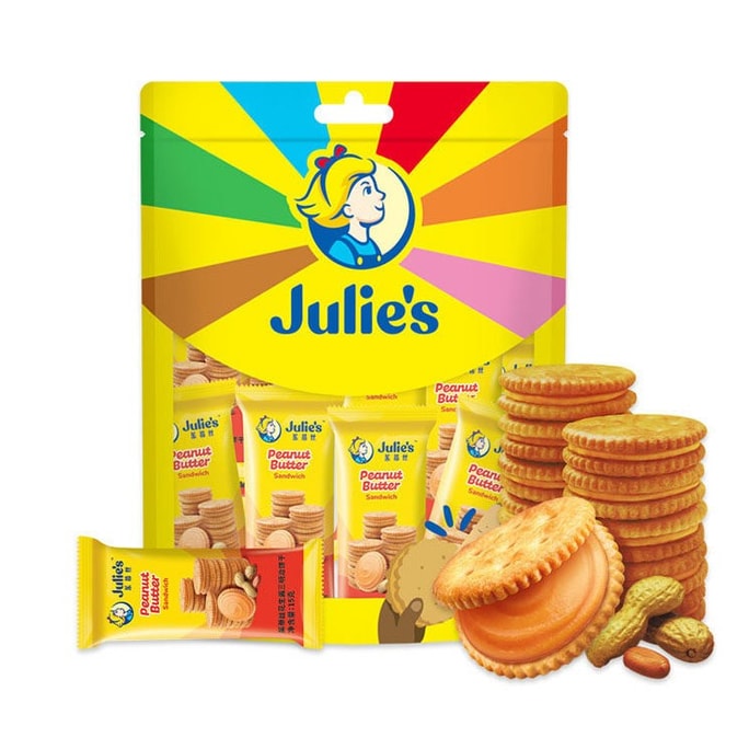 Julie's Classic Peanut Butter Sandwich Biscuits, 15g x 22 Packs. Crunchy, Rich & Creamy. Individual Snacks for Office, School & Travel. Imported Treat