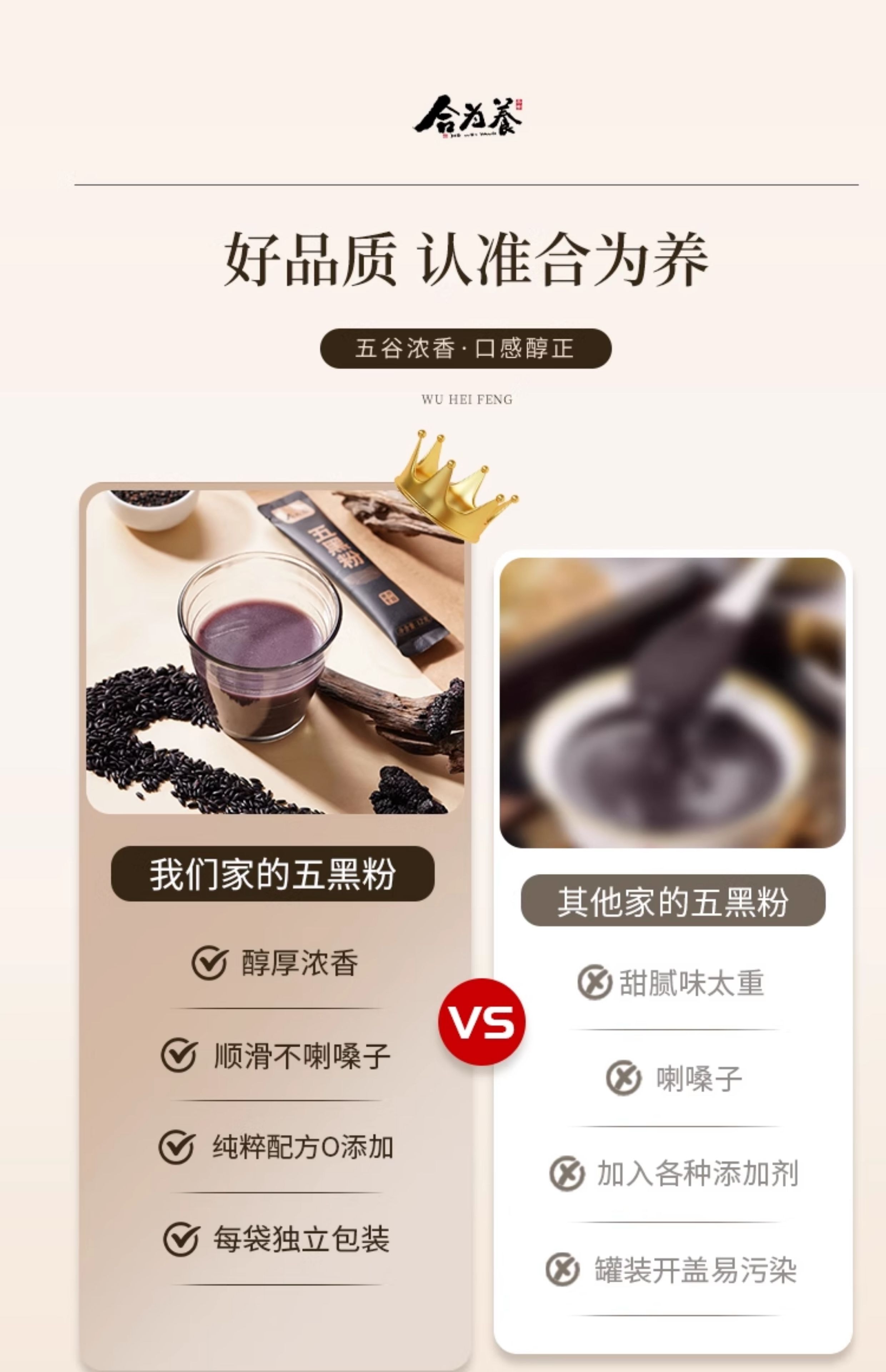 【中国直邮】 合为养 五黑粉 黑芝麻黑豆黑米黑枸杞桑葚五黑粉营养早餐粉冲泡即食 180g/盒