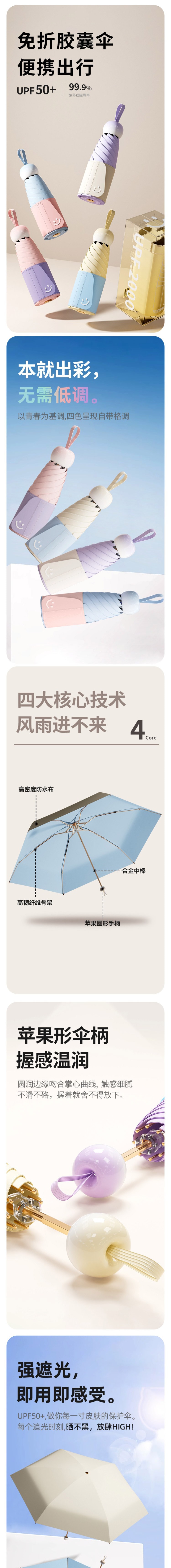 【中國直郵】 HSPM 新款遮陽傘 防紫外線超強防曬 晴雨兩用 女小巧便攜 五折疊膠囊太陽傘 晴空藍F 1把裝