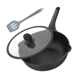 COOKER KING Frying Pan/Wok, Composite Bottom, Universal for Induction and Gas Stoves, Comes with Spatula, 30cm