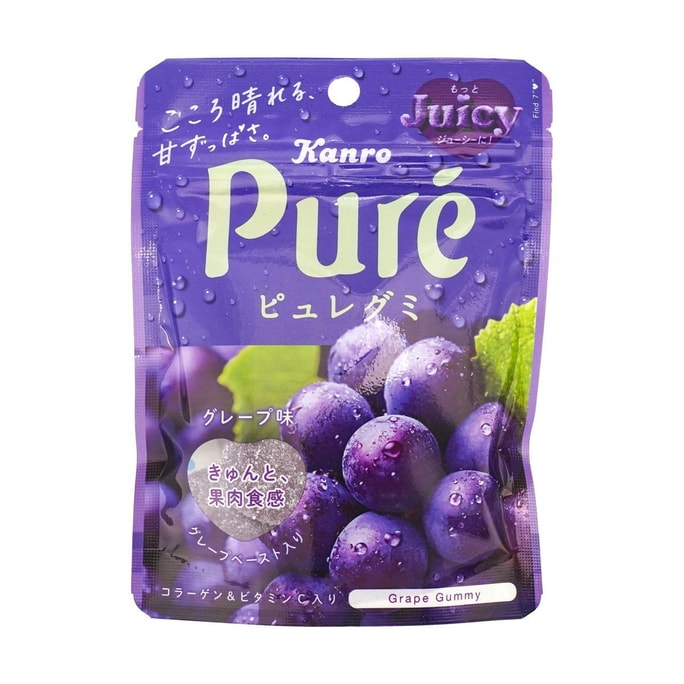 日本KANRO甘樂 PURE心形果汁軟糖 葡萄味 56g 【酸甜雙重口感】