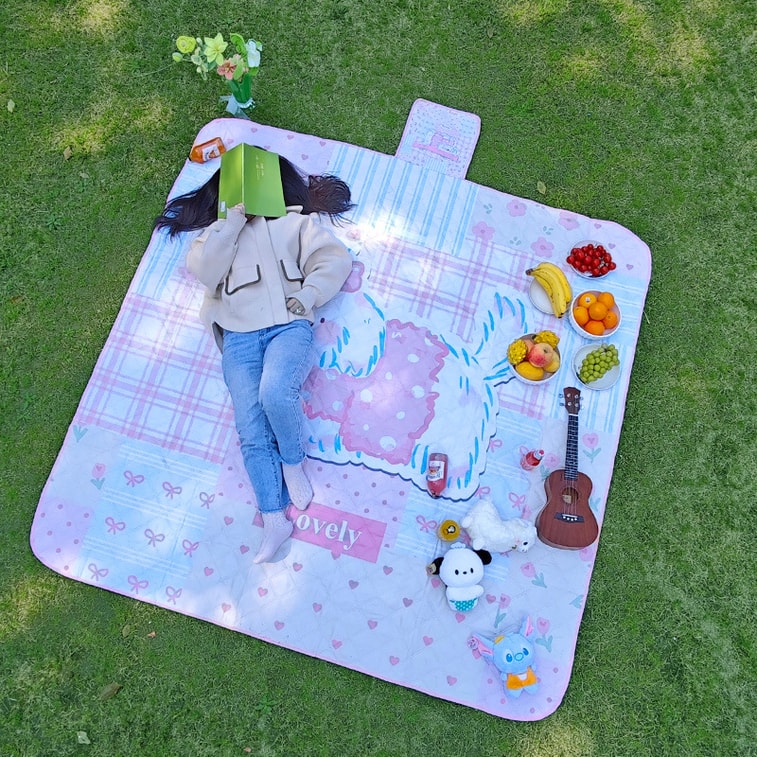 FOXTAIL 卡通便携野餐垫 露营垫 户外地垫 防水 防潮 便携 折叠 郊游 居家-粉衣小狗 中号(150*200cm)1个* 5