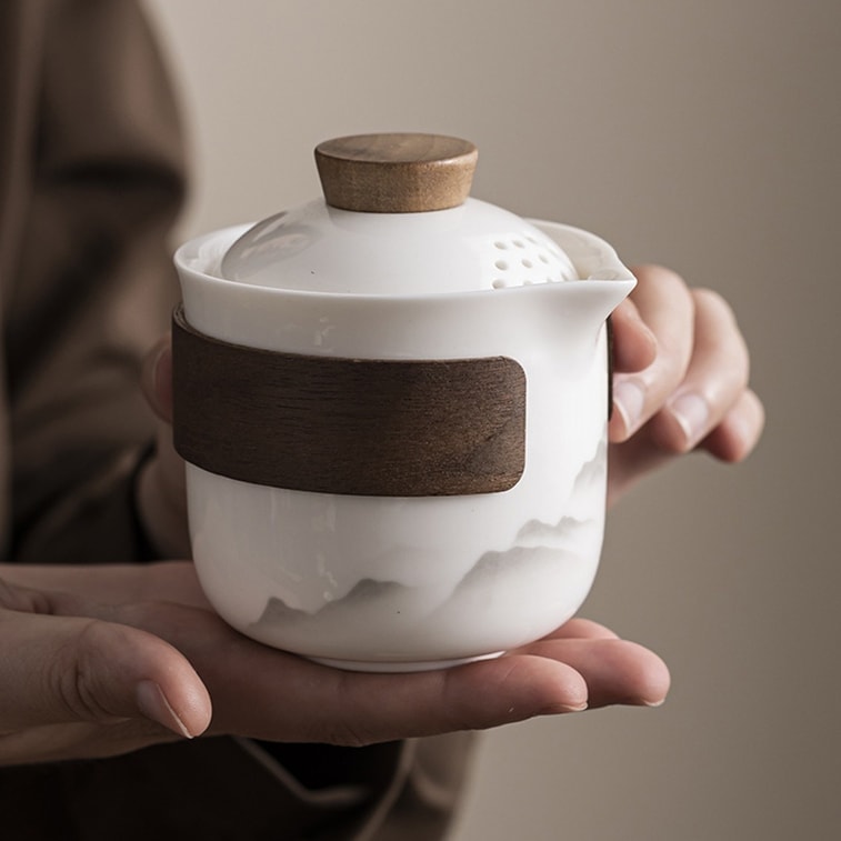 Mutton Fat Jade Porcelain Kung Fu Tea Set, Yinshan 6-piece set (1 teapot, 3 cups, 1 jar + storage bag). A perfect gift or present for friends. 4