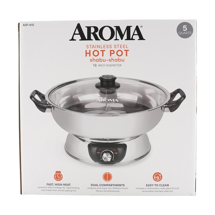 【Low Price Guarantee】5-Qt Stainless Steel Electric Shabu Hot Pot with Lid ASP-610, 1 Year Mfgr Warranty 7