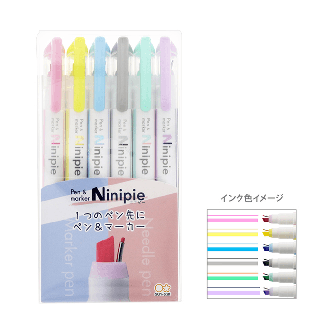 Sun-Star Stationery||Ninipie Series Double-headed Highlighter Multi-Color Set||Set No. 1 6pcs