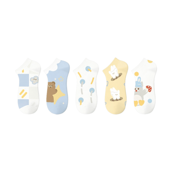 미우 스타일 여아용 발목 양말 - 토끼 달리기 디자인, 부드러운 피부 친화적 소재, 5켤레 세트