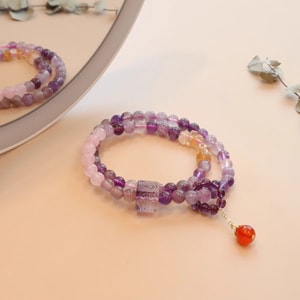 【紫气东来】天然紫水晶手链 九紫离火双圈手串 7mm 高级能量招财首饰 吉祥好运首饰品 女神节送礼佳选