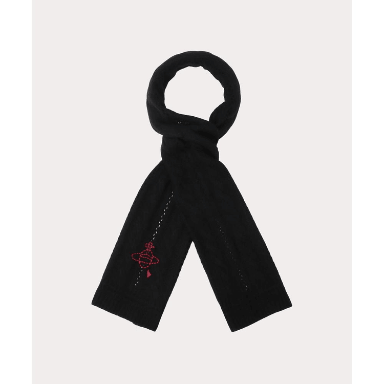 Vivienne Westwood ヴィヴィアン ウエストウッド || 刺繍ロゴ ニット スカーフ || ブラック フリーサイズ 商品番号:  505766707