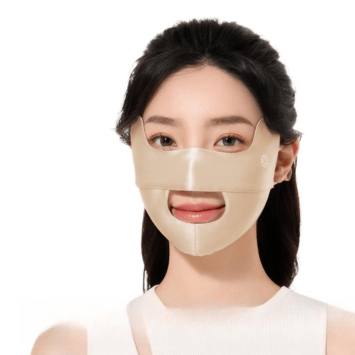 【中國直郵】 夏秦 開口防曬口罩100%真絲防紫外線戶外運動專用 香檳金 23.5*13.5厘米