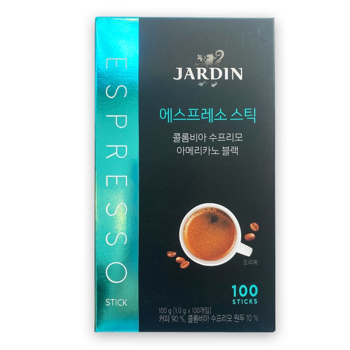 JARDIN Espresso Sticks Instant Hot or Cold Coffee Drinks COLOMBIA SUPREMO AMERICANO BLACK 100 sticks