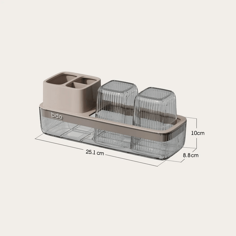 BDO 牙杯牙刷置物架 洗漱杯套装 电动牙刷架牙膏收纳架漱口杯子 透明黑/浅咖 6