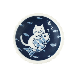Japanese Small Plate #Cat with Fish 4.25"D 