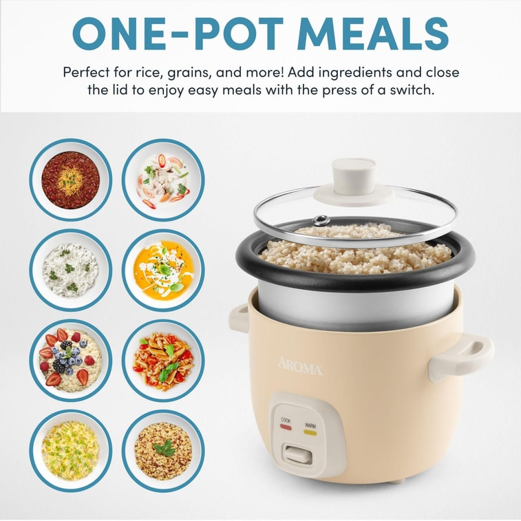 Aroma 1Qt Rice & Grain Cooker 4-Cups (Cooked) 2-4 cups of any variety of cooked rice 3