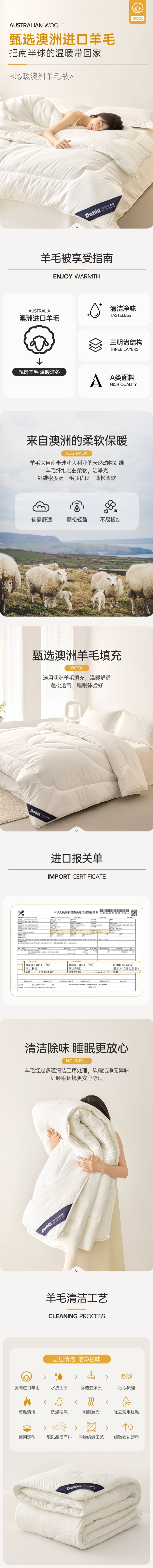 【中国直邮】 柏意 多喜爱澳洲羊毛被子 A类羊毛保暖被子 春秋被 白色 152x218cm 1.5kg