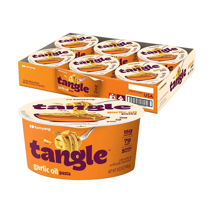 Tangle- Garlic Oil Pasta Bowl, Instant Noodles , 3.52 oz* 6 Bowls 【Low-Calorie, High-Protein】