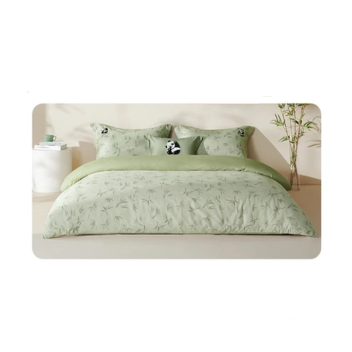 LifeEase 100% Cotton Embroidered Bedspread Set 4 Piece Panda Hanhan Grass Green
