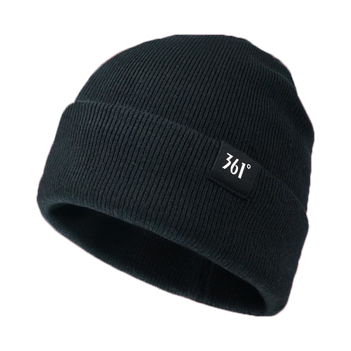 【中國直郵】 361度 針織帽 黑色1件 男女通用 秋冬加絨保暖加厚蓄熱護耳防寒毛線 套頭帽