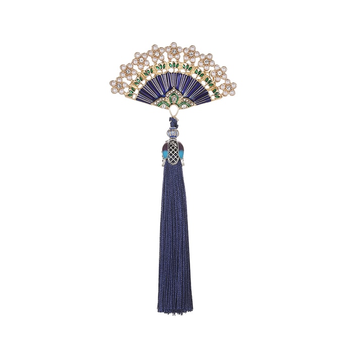 Chinese-style Classical Enamel Fan Brooches Tassel Pressure Ornaments For Cheongsam.