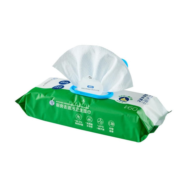 주방 위생 물티슈, 60매입, 기름때 제거 및 오염 제거용 청소 물티슈 5