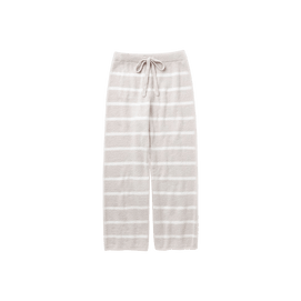 Women's Half Fleece Striped Long Pants Pajamas Loungewear Off White