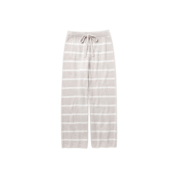 Women's Half Fleece Striped Long Pants Pajamas Loungewear Off White