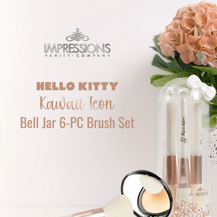 アメリカンインプレッション ドレッシングテーブル ハローキティ かわいいアイコン 6ピース ソフトブリッスル メイクブラシセット (ホワイト) 3