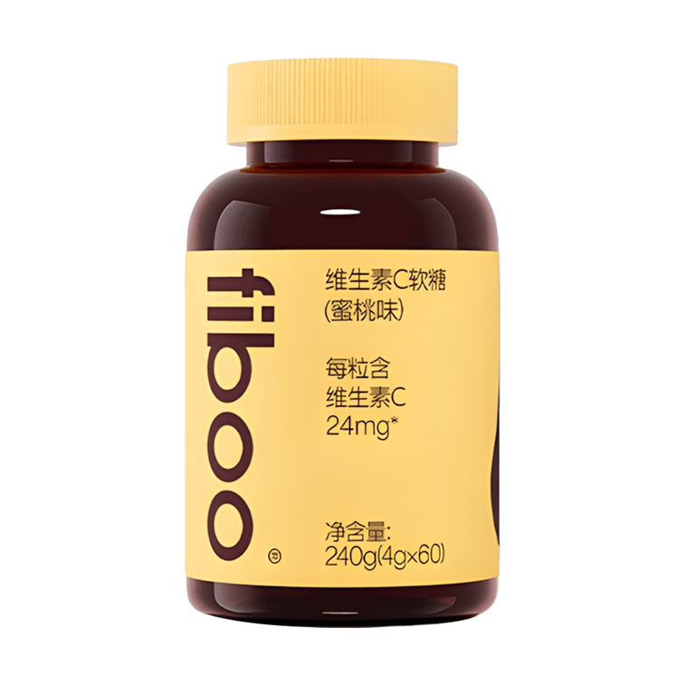 FIBOO 維生素C軟糖 4g*60粒 蜜桃口味 天然莓果 活力高VC 抵抗疲勞抗氧化 增強自護力 *2【2份超值裝】 4