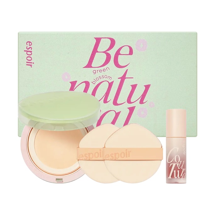 Green Blossom Limited Moisturizing Concealer Cushion Foundation #21Ivory + Lip Gloss #5Serenade Set(With puff*2)