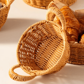 川岛屋 仿藤编水果篮 家用客厅零食收纳筐 高颜值果蔬篮 圆形中号