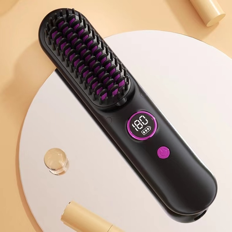 中国 HuiHao 液晶ディスプレイマイナスイオン縮毛矯正ワイヤレス縮毛矯正コーム黒 1 個 4