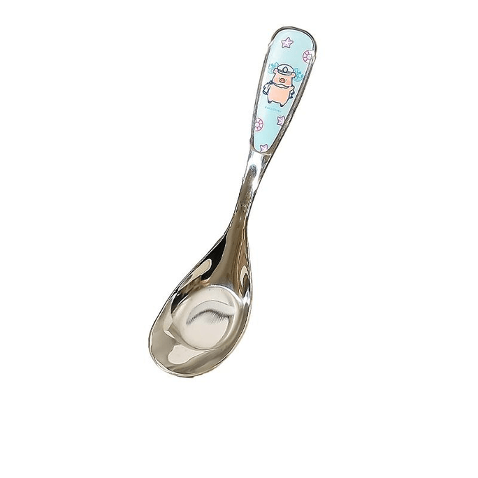 Stainless Steel Children's Spoons, High Appearance Level, Cute Blue Rice And Soup Spoons, 15.5*3.8cm*2 Pieces