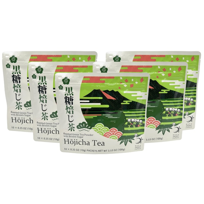 Koyo Orient Japan Roasted Green Tea Hojicha Powder Latte Mix with Brown Sugar 10x0.35oz Packets Per Bag 5 Bag/Pack