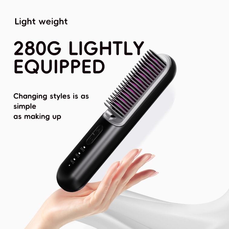 Oviコードレスヘアストレートナー、マイナスイオンヘアケア、ポータブル2in1ヘアストレートナー、電気コーム、帯電防止、KD382S、ブラック、1個 4