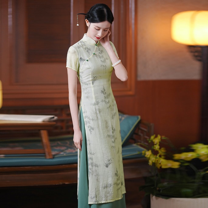 New Chinese Style Artistic Temperament Improved Cheongsam Dress Smoke And Rain Entering The Painting XL