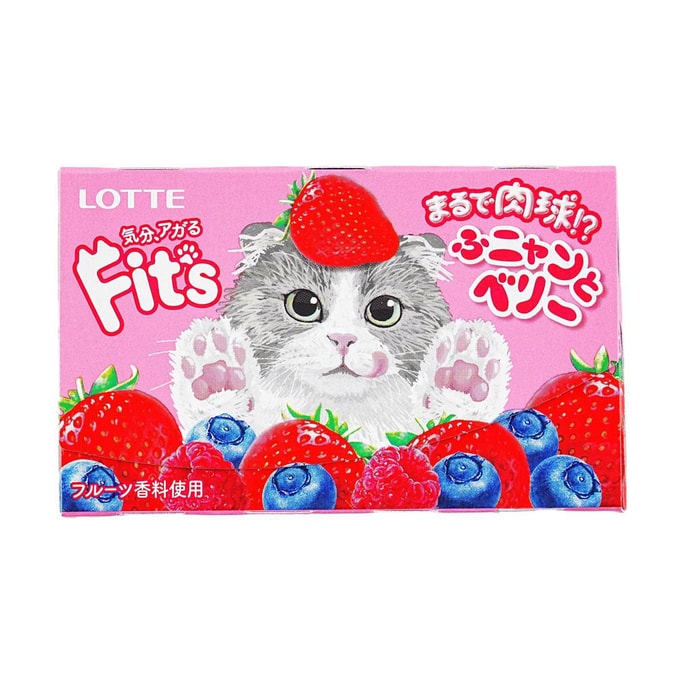 日本LOTTE乐天 FIT'S 猫爪口香糖 莓果味 12枚入
