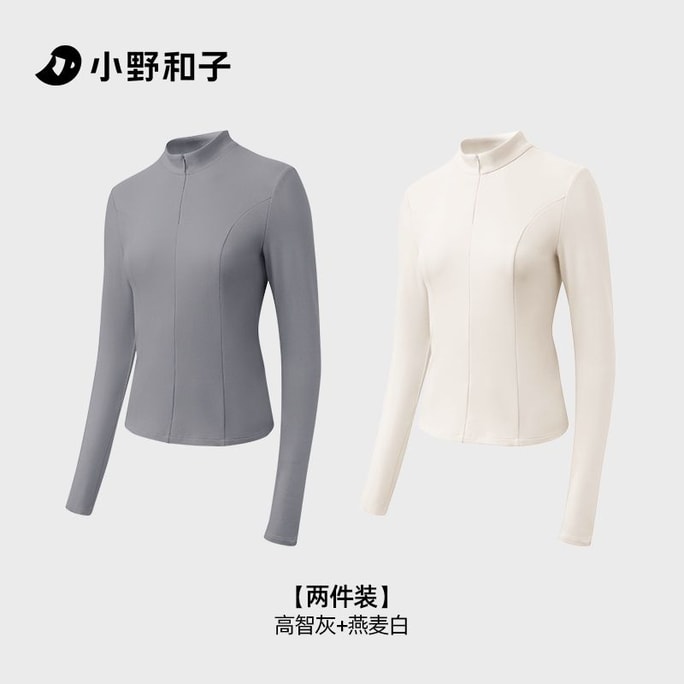 Half zip base shirt for women autumn and winter top high neck slim fit warm long sleeved white+gray size M 2 pieces