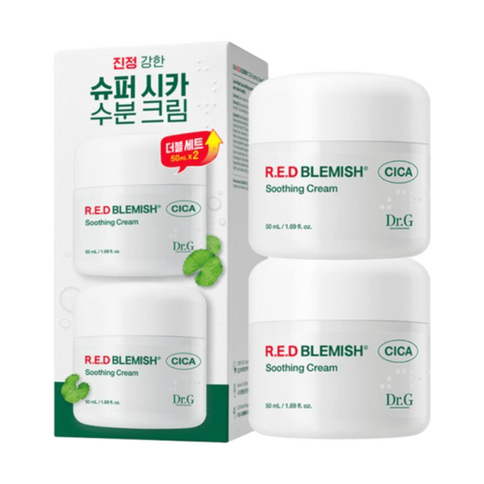 【한국 직배송】 한국 Dr.G 레드 블레미쉬 클리어 수딩 크림 50ml + 50ml 민감성 피부, 여드름 피부 사용 가능 【환절기 특별 세트】