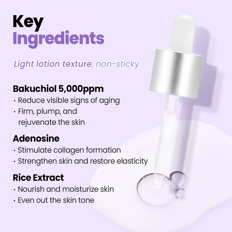 韓国の GLAM UP バクチオール エッセンス – ヒアルロン酸、アンチエイジング レチノール代替品、小じわを減らし、しわと戦い、毛穴を最小限に抑え、ニキビを鎮め、残留物なしで顔の肌に潤いを与えます (1.01 液量オンス)。 3