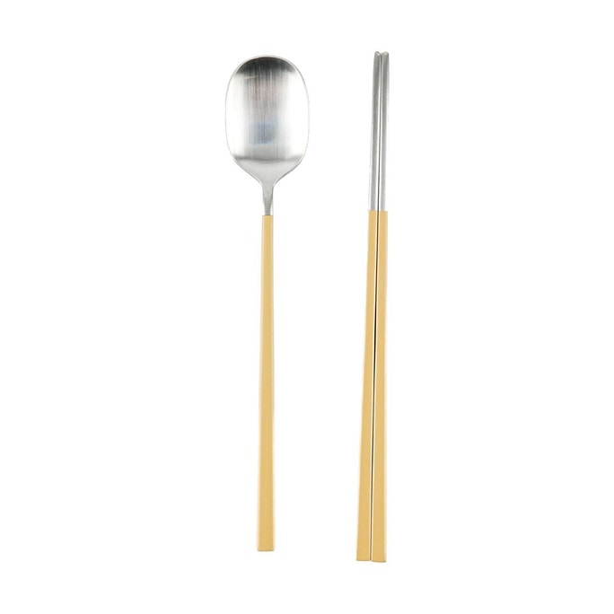 韩国POLAATHOME 马卡龙勺子筷子套装 304不锈钢筷子勺子 牛奶茶米色
