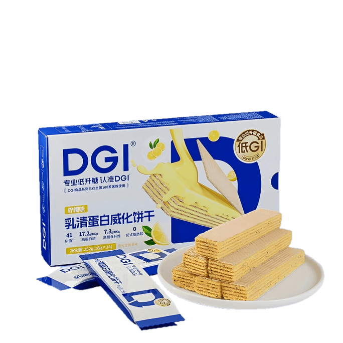 Low GI whey protein wafer biscuits (lemon flavor) to supplement energy, sugar-free meal replacement, snacks for satiated sugar friends 1box