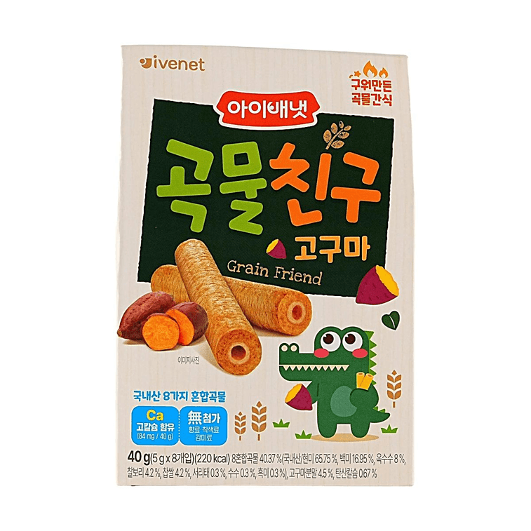 Bebe Grain Friend 아기 곡물 비스킷 고구마맛 0.18oz*8개입 1.44oz 【튀기지 않음】【무농약 곡물】 4