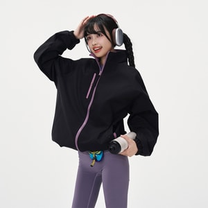 【中国直送】HSPM カラーブロック スタンドカラー カーディガン アウトドア サイクリング ハイキング スポーツ ゆったり 防風ジャケット ブラック M 1枚