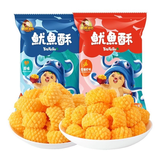 【中國直郵】 刺蝟阿甘 魷魚酥魷魚捲薯片鍋巴小零食原味1袋31g香辣蝦味1袋31g兒童解饞休閒小吃 62g