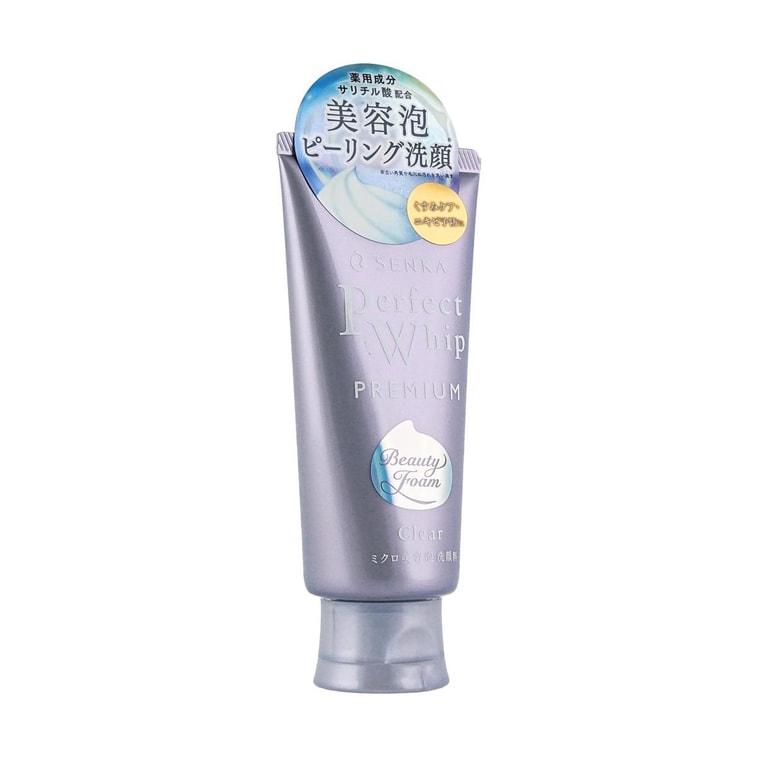 SENKA Premium Perfect Whip #Clear, Medicated Beauty Foam Cleanser, 4.23 oz - Deep Exfoliating | Salicylic Acid 3