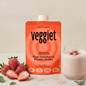 韓國VEGGIET 植物蛋白奶昔 蛋白粉 草莓味 45g*10包裝 含凍乾草莓粉 豌豆蛋白 有機金合歡纖維 菊苣根纖維